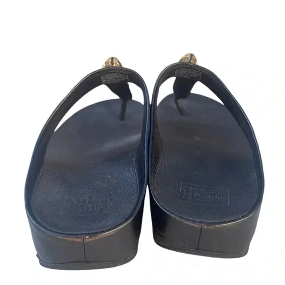 FitFlop Women's Heels Open Toe Sandals wedge black cascade stone size 8.5 used - Picture 3 of 7